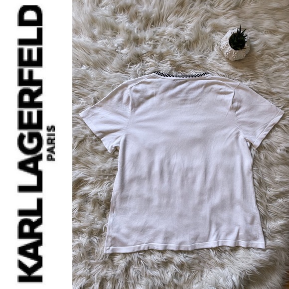 KARL LAGERFELD PARIS white knit t-shirt with black neck trim, XL - Picture 11 of 16